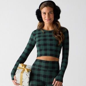 FABLETICS Sleek Seamless Long-Sleeve Top in Everpine Mountain Plaid NWT Small